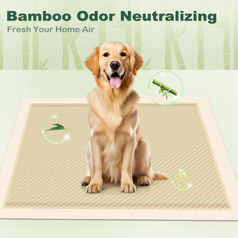 28"x34", 4-Corner (40 Counts) MIZOK Dog Pee Pads Extra Large Bamboo Puppy Pads Super Absorbent & Leak-Proof, Adhesive
