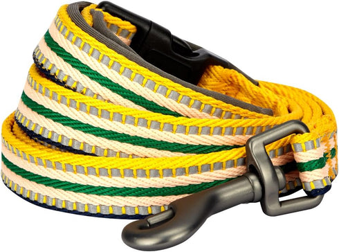 Blueberry Pet Large 3M Reflective Multi-colored Stripe Dog Leash, 4 ft x 1", Yellow & Green