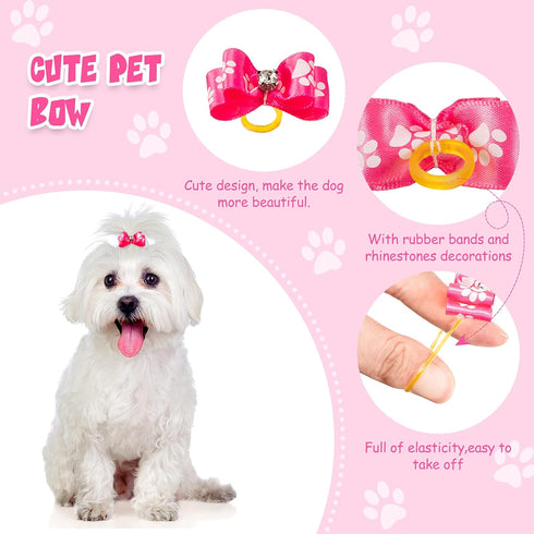 MTLEE 12 Pieces Small Dog Hair Bow Rubber Bands, Cute Puppies Hair Bows with Rhinestones, Pet Hair Accessories