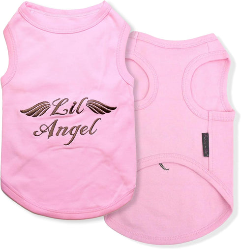 Dog Tshirt - Embroidered “Lil Angel“ - Parisian Pet, 100% Cotton, Pink, Sleeveless Shirt for Large Dogs - XL