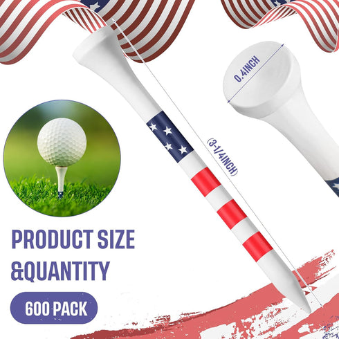 Mudder 600 Pcs 3-1/4" Golf Tees - USA Stars and Stripes Bamboo Patriotic Golf Tees for Men & Women