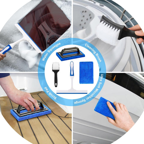 12Pcs Set AUTODECO Boat Wash Cleaning Kit with Collapsible Bucket Wash Sponge Mitt Microfiber Towel Squeegee Scrub Pads