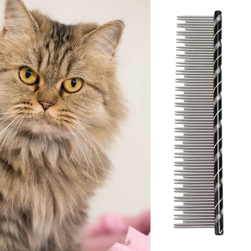 Pet Comb Dog Grooming Tool with Long and Short Teeth for Comfortable Pet Hair Removal, Black