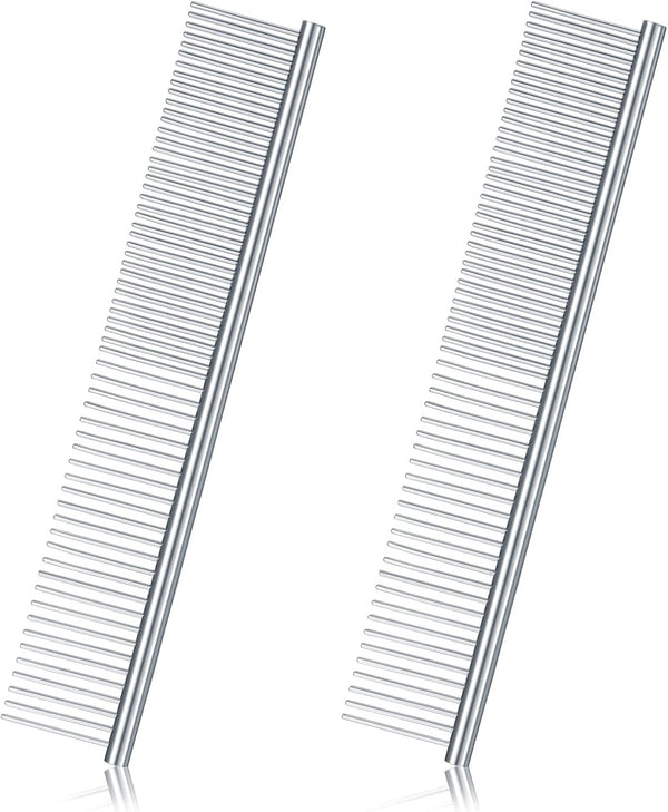 2 Pieces Macrame Comb Set - Stainless Steel Metal Combs for Dog Cat Grooming, Macrame Brush Supplies (Silver)