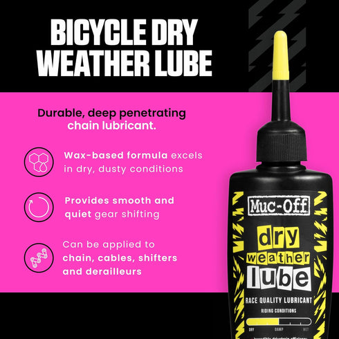 Muc-Off Bio Dry Bike Chain Lube with Microfiber Cloth | Wax-Based Formula for Smooth Gear Shifts | Creates Protective