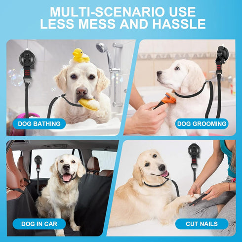 Dog Bathing Tether with Heavy Suction Cup, Soft Nylon Leash with Adjustable Collar for Pet Dog Cat Shower and Grooming