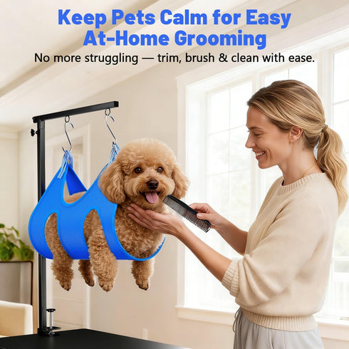 Hammock, 26"-38" 2 Dog Grooming Arm with Adjustable Foldable Grooming Table Arm with Clamp & No-Sit Holders, Heavy Duty