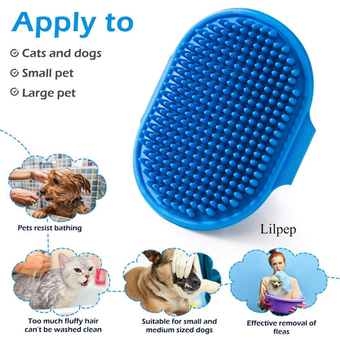 Dog Grooming Brush, Lilpep Pet Shampoo Bath Brush, Soothing Massage Rubber Comb for Long Short Haired Dogs (Blue+Green,