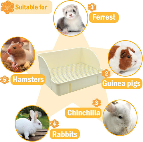 12Pcs Rabbit Litter Box for Cage, Bunny Potty Trainer Corner Guinea Pig Plastic Square Grate Toilet Pet Bedding Litter