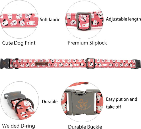 Elegant little tail Dog Collar, Valentine's Day Pet Collar, Pink Dog Print Adjustable Collar for X-Small Dogs