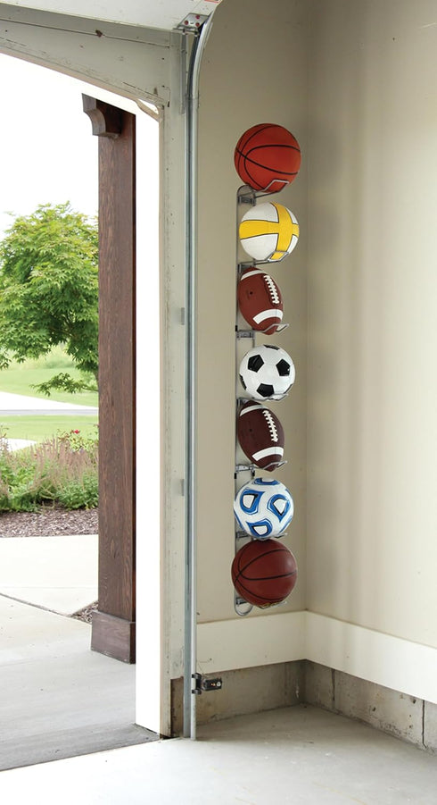 7-Ball John Sterling Sports Rack for Garage, Wall Mounted Ball Storage Organizer with Capacity, Durable Alloy Steel