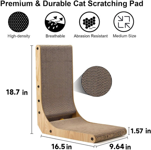 FUKUMARU Cat Scratcher, 18.7 Inch L Shape Wall Mounted Cardboard with Ball Toy for Indoor Cats