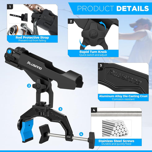PLUSINNO Fishing Rod Holders for Boat - Upgraded Fishing Rod Holder with Enlarge Clamp, Dual-V Design