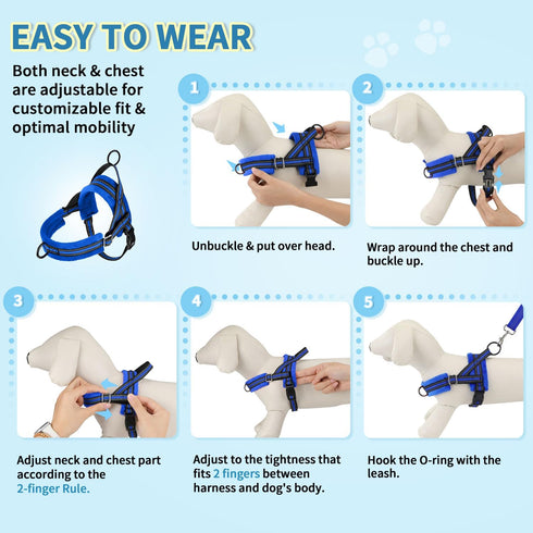 Lukovee No Pull Dog Harness and Leash Set, Soft Padded Adjustable Reflective Vest for Small Dogs (XS, Blue)