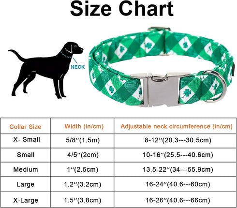 Maca Bates Clover Dog Collar, Comfortable Soft St. Patrick's Day Collar with Adjustable Metal Buckle