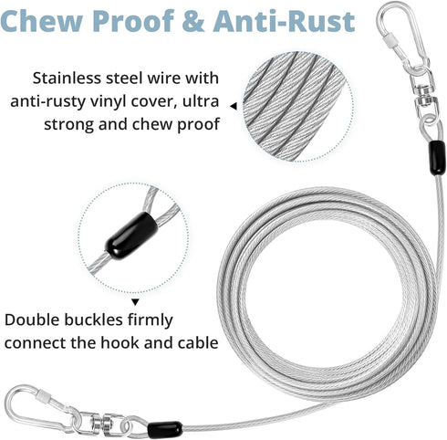 Jenico Dog Tie Out Cable: 10 ft Heavy Duty Chain Leash for Yard, Outside for Small Large Dogs Up to 500 lbs