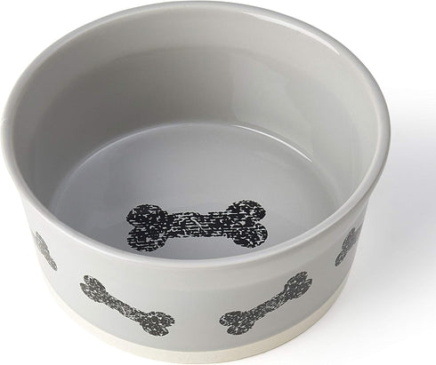 PetRageous Classy Bones Dog Bowl, 4.5-Cup Capacity, 7-Inch Diameter, Dishwasher Safe, Grey for Large Dogs