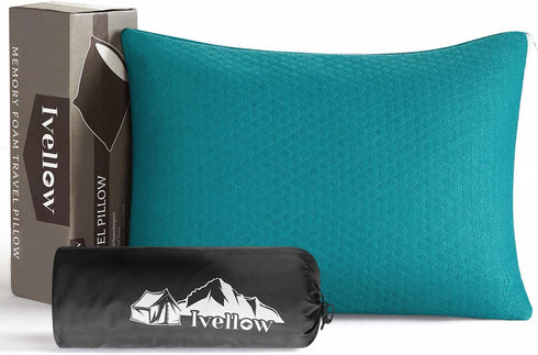 Ivellow Memory Foam Travel Pillow, Compressible Camping Pillow for Sleeping, Compact Firm Support for Outdoor