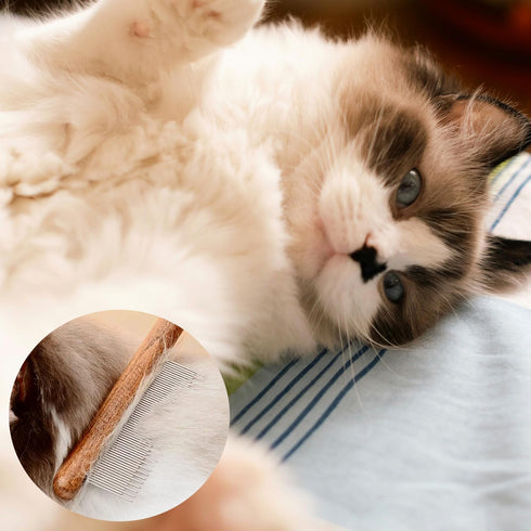 3 Pack Solid Wood Combs for Cats and Dogs - Tangle and Knot Remover - Flea Lice Comb with Rounded Stainless Steel Teeth