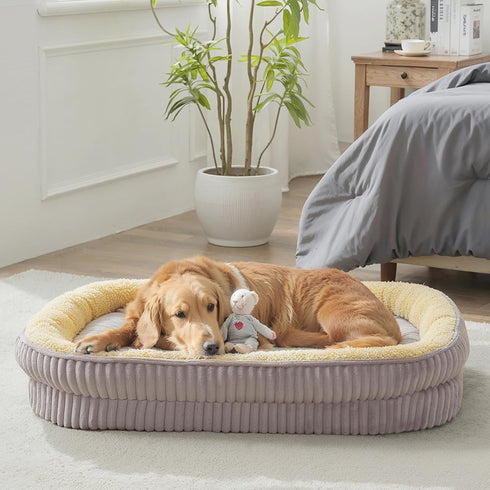 Orthopedic Dog Bed for Large Breeds - High Density Egg Crate Foam Oval Kennel Bed, Removable Washable Cover, Non-Slip