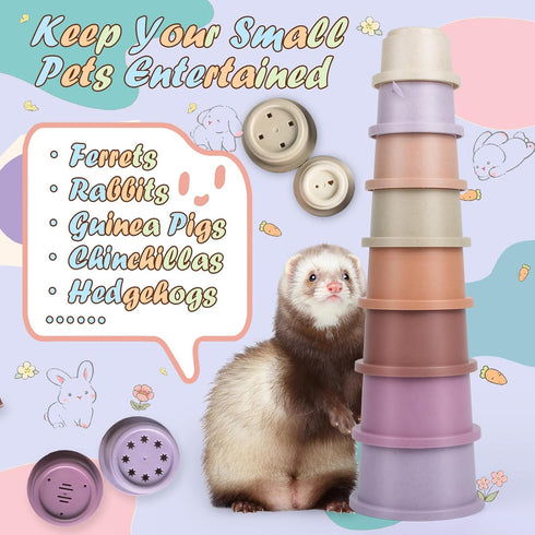8PCS Chinchilla, Playset SKYWHALE Stacking Cups for Rabbits, Stackable Bunny Toys, Natural Sugarcane Plastic Pet