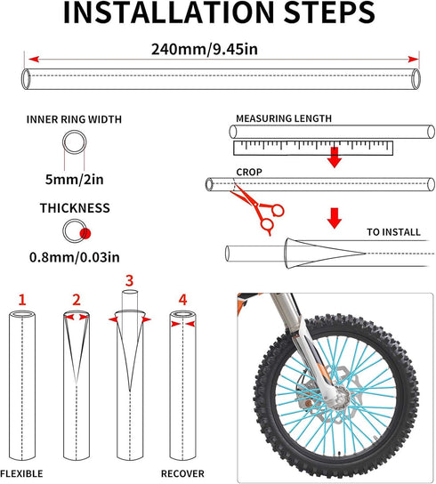 PSLER 72 PCS Sky Blue Spoke Skins, Spoke Covers Trim Wrap Decoration Protector for Motorcycle Motocross