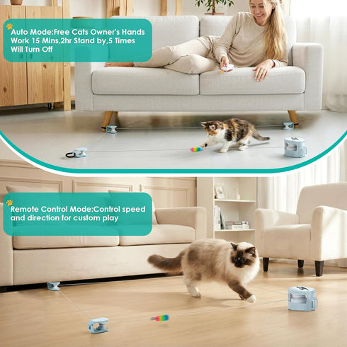 ICECTR Interactive Cat Toy for Indoor Cats,Electric Remote Control Cat Chaser,Auto/Manual Control DIY Cat Feather Toy