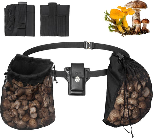 ProtectHobby Mushroom Foraging Bag Kit with Adjustable Waistband - 2 Folding Mesh Bags