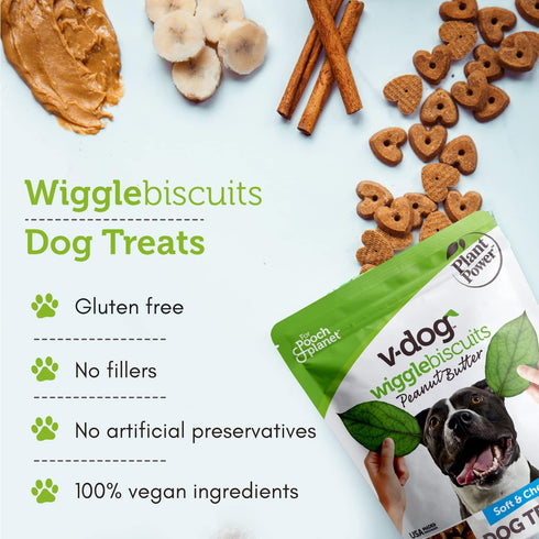 V-dog 10oz Soft and Chewy Vegan Wiggle Dog Biscuits - Natural Peanut Butter Flavor Training Treats