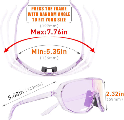 KAPVOE Photochromic Cycling Glasses for Men Women, Mountain Bike Sunglasses, Sports Goggles with UV Protection