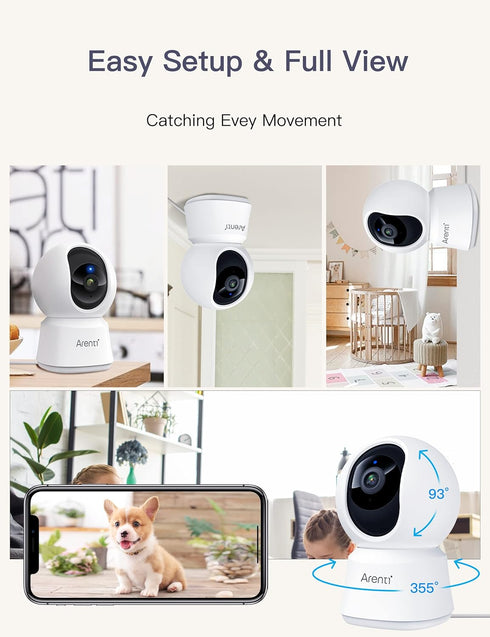 ARENTI 5G 4MP 2-Way Storage(P2Q) Indoor Security Camera, Pet Camera with Speaker for Dog/Cat, Baby Monitor with Phone