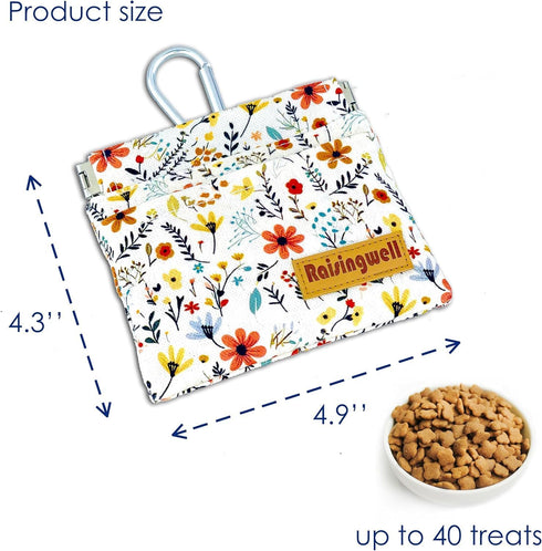 Raisingwell Dog Treat Pouch, Small Cotton Pocket Sized Training Holder, Hand Free Walking Funny Bag with Carabiner