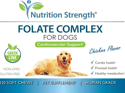 Folate for Dogs - Supports Cardiovascular & Prenatal Health, Folic Acid with Zinc, Biotin, Iron & Vitamin B12, 120 Soft