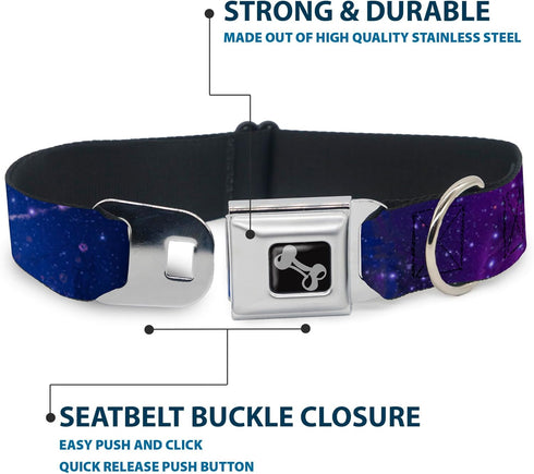 Buckle-Down Seatbelt Buckle Dog Collar - Galaxy Blues/Purples, 1" Wide, Fits 9-15" Neck