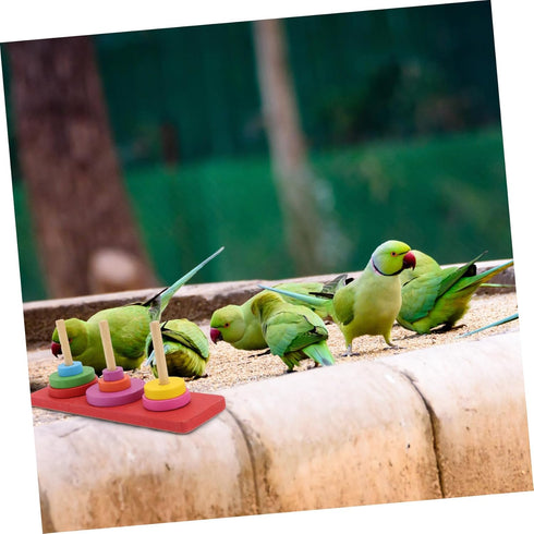 MUELODSIC Interactive Parrot Training Ring for Medium to Large Birds Wooden Tabletop Stacking Game to Enhance