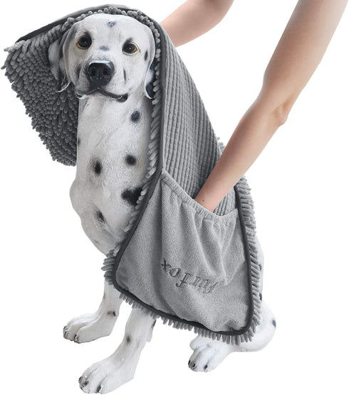 Absorbent Dog Towel, Microfiber Quick Drying Towel with Hand Pockets for Medium Large Dogs, 35 x 15 inches