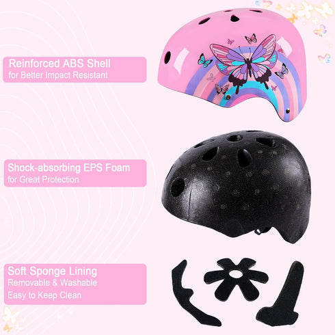 Kids Bike Helmet Skateboard Helmet for 8-14 Years, Adjustable Butterfly Scooter Helmets