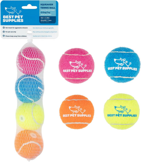 Best Pet Supplies 4-Pack Squeaky Tennis Toys for Dogs, Heavy-Duty Interactive Fetching Pet Toys, Durable - Small