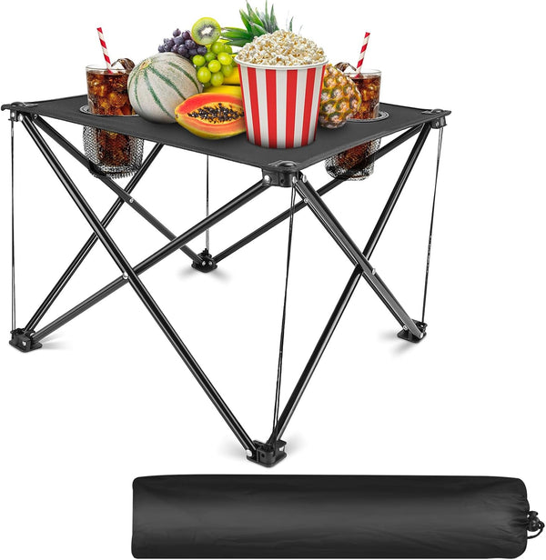 Small Folding Camping Table with 2 Cup Holders & Carry Bag, Rollup Beach Table for Outdoor Cooking, Picnic, and Party