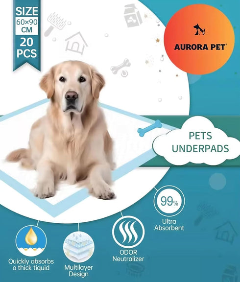 24x35 Inch, (20-Pack), Aurora Pet Ultra-Absorbent Puppy Pee Pads XL Leak-Proof & Quick-Dry Potty Training Pads