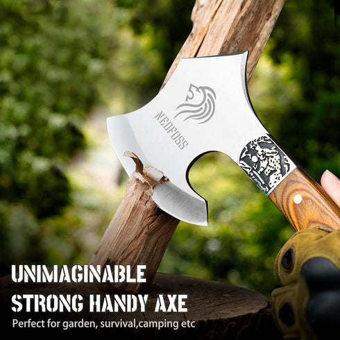 NedFoss Warthog Camping Hatchet Axe, 9" Full Tang Small Axe with Leather Sheath, Tomahawk for Outdoor Backpacking