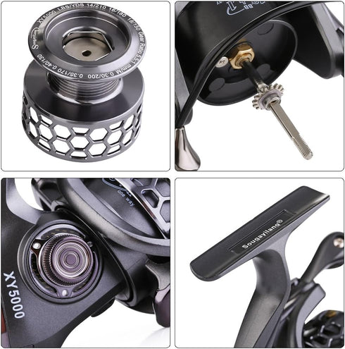 Sougayilang Fishing Reel, 13+1BB Light Weight Ultra Smooth Aluminum Spinning Reel with Free Spare Graphite Spool