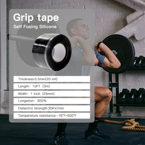 Fusion Grip Tape, Silicone Grip Tape for Handles, Pull Up Bars, and Gym Equipment (Black, 10 FT)