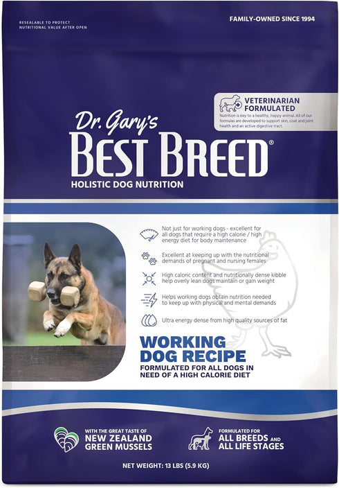 Best Breed Dr. Gary's Working Dog Diet, 13lbs - Natural High Calorie Dry Dog Food Made in USA, Dark Brown