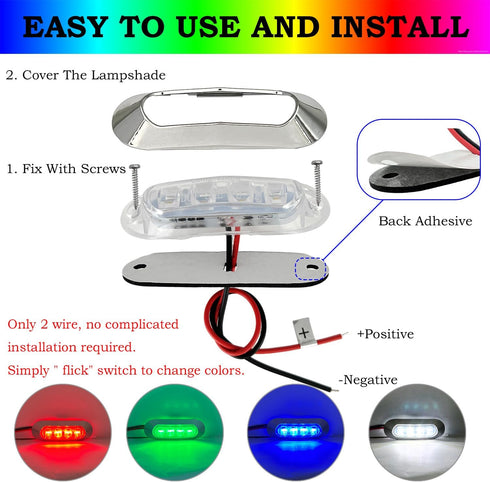 3.8 12V (4Pcs) Marine Boat Interior Lights, Waterproof RGBW Boat Deck Courtesy Light, Stern Anchor Navigation Lamp