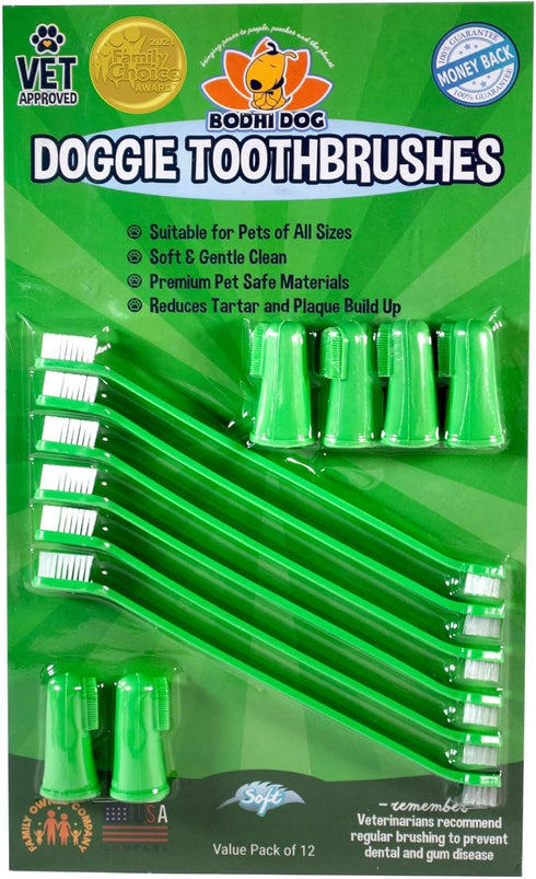 Bodhi Dog Toothbrush Combo Pack - Soft Finger & Dual-Ended Brushes for Dogs & Cats, Ideal for Dental Care (6 Long & 6