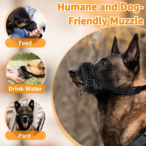 SlowTon Adjustable Soft Dog Muzzle, Padded Nylon Muzzle for Large Medium Dogs, Anti Chewing Barking Biting (Black, S)