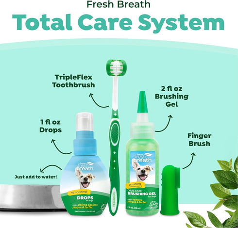 TropiClean Fresh Breath & Tartar Control System for Large Dogs, Dog Toothpaste & Brush, Dental Gel for Dogs