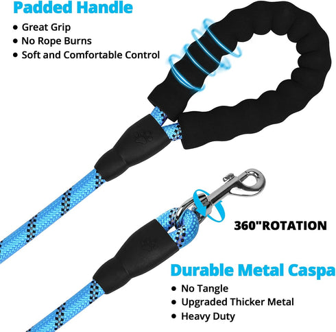 Long Dog Leash 20 FT: Heavy Duty Rope for Training with Swivel Lockable Hook, Reflective Threads, Padded Handle for
