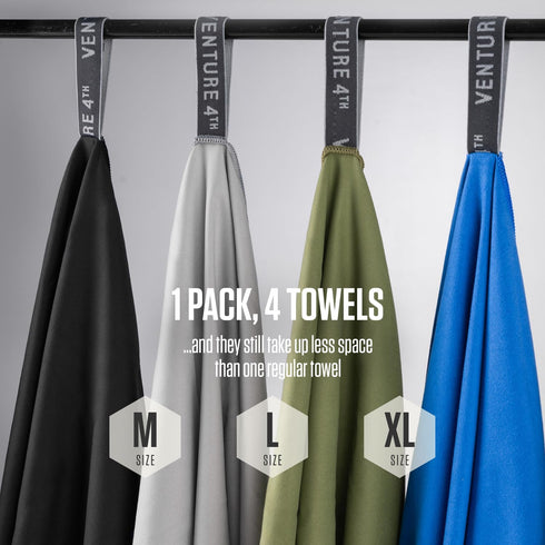 VENTURE 4TH - 4pcs Quick Dry Microfiber Travel Towels Ideal for Camping, Hiking, Gym - Lightweight & Fast Drying